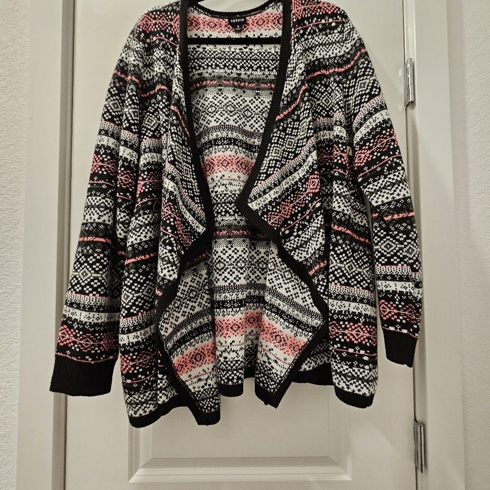 Used Pink, Black, and White Patterned Torrid Cardigan
